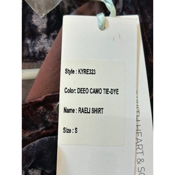 Kyla Seo Raeli Shirt Velvet Top in Deep Camo Tie Dye - Sz S - NWT - Picture 6 of 8